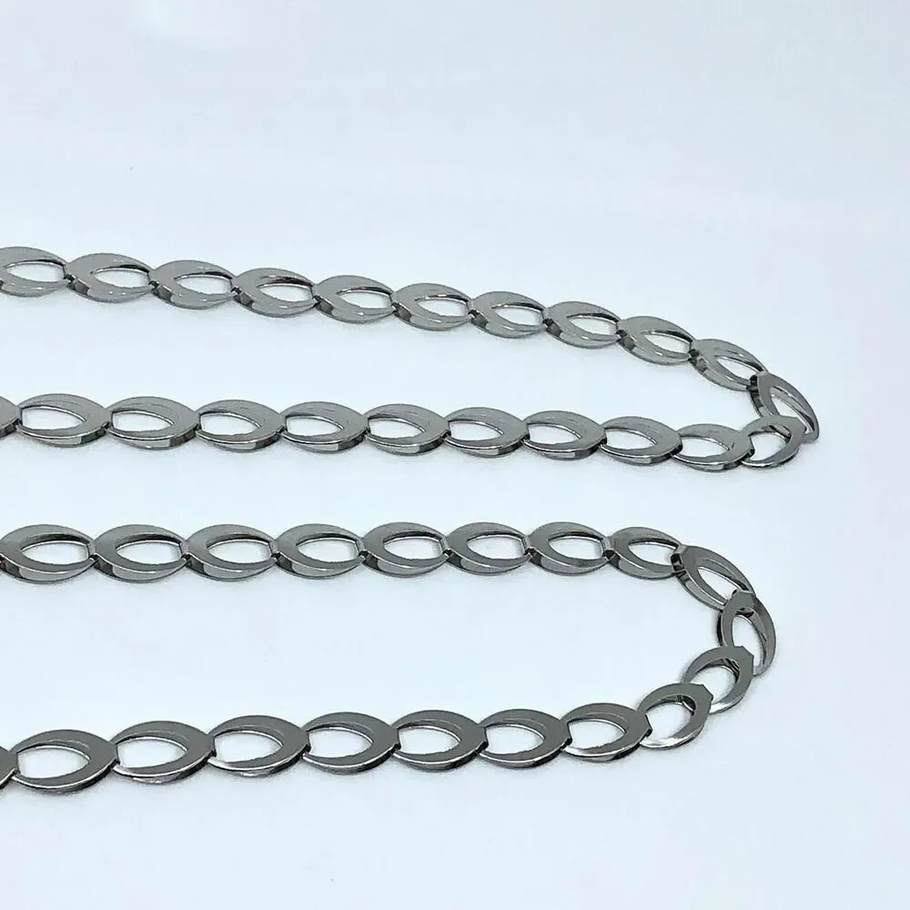 Cyber Liquid Chrome Silver Oval Link Chain Belt, Fits Up to 42 Inches, X7GA1159